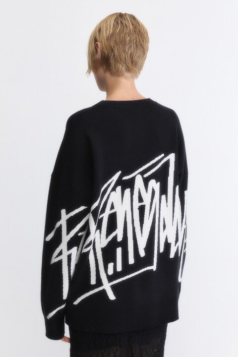 

Джемпер оверсайз вязаный с принтом, Черный, Джемпер оверсайз вязаный с принтом