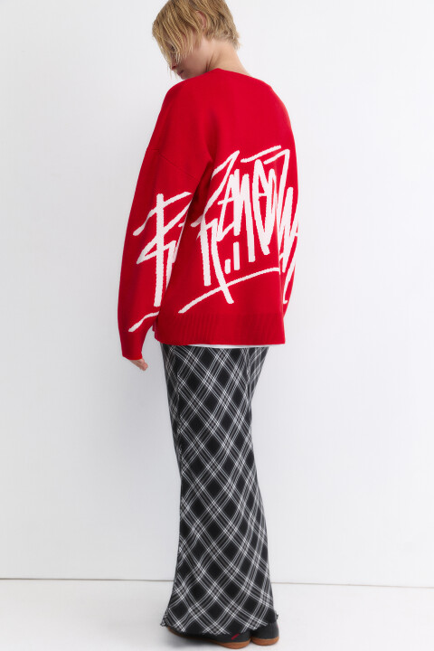 

Джемпер oversize вязаный с принтом, Красный, Джемпер oversize вязаный с принтом