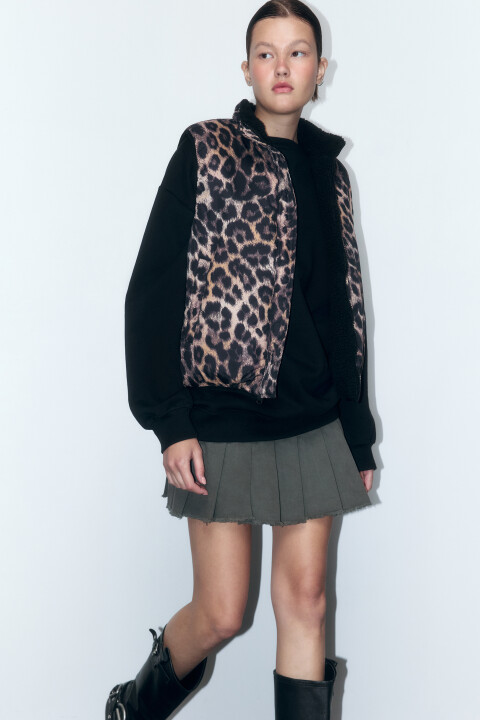 

Жилет двусторонний с леопардовым принтом, Черный, Жилет двусторонний с леопардовым принтом