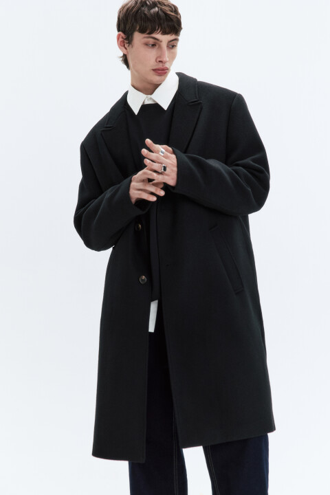 

Пальто драповое однобортное ниже колена, Черный, Пальто драповое однобортное ниже колена