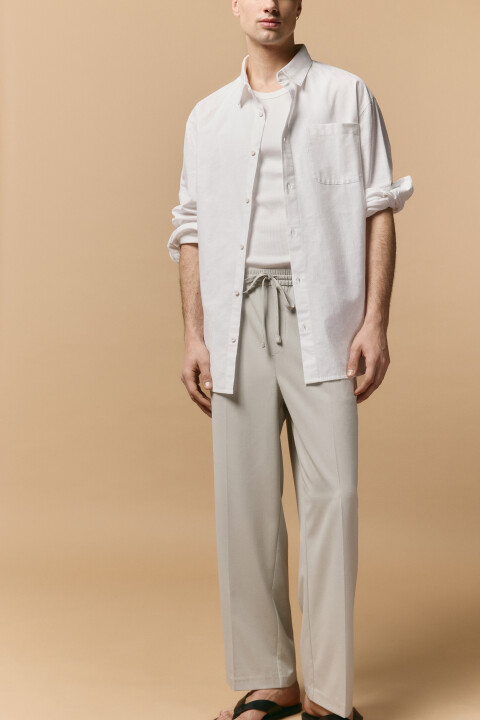 

Брюки прямые костюмные с поясом на завязках, Серый, Брюки прямые костюмные с поясом на завязках