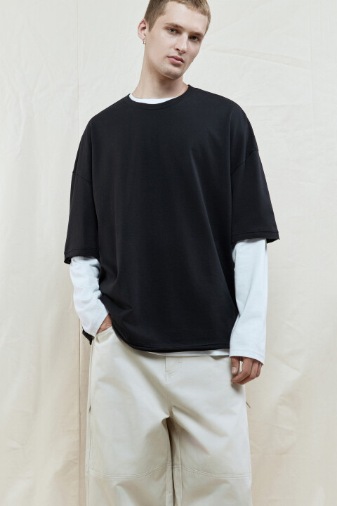 

Футболка oversize хлопковая однотонная, Черный, Футболка oversize хлопковая однотонная