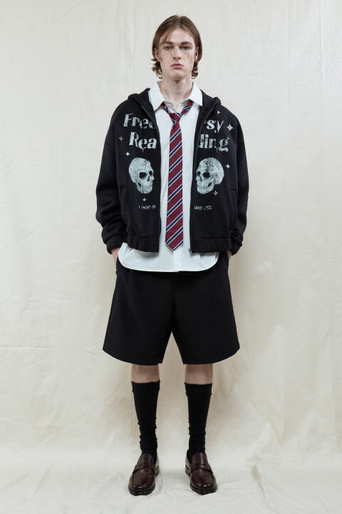 

Худи-зипка oversize с капюшоном и принтом, Черный, Худи-зипка oversize с капюшоном и принтом