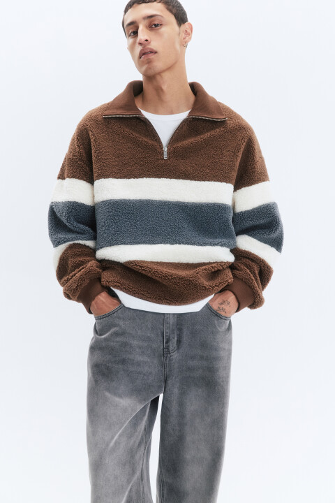 

Толстовка half-zip флисовая с воротником-стойкой, Коричневый, Толстовка half-zip флисовая с воротником-стойкой