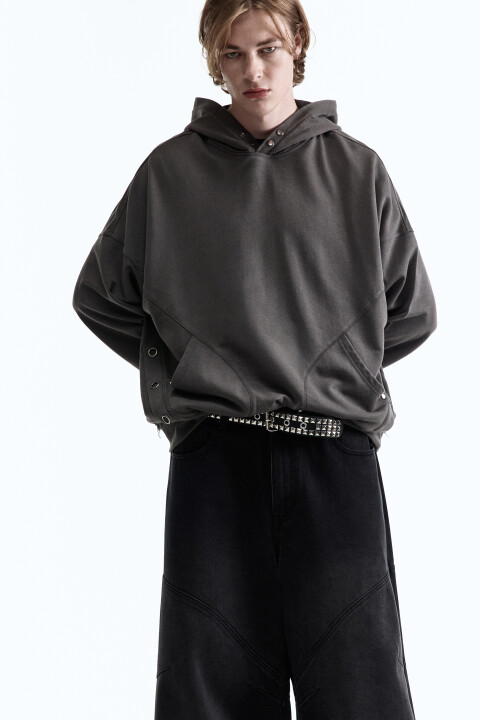 

Худи oversize с вареным эффектом и люверсами, Серый, Худи oversize с вареным эффектом и люверсами