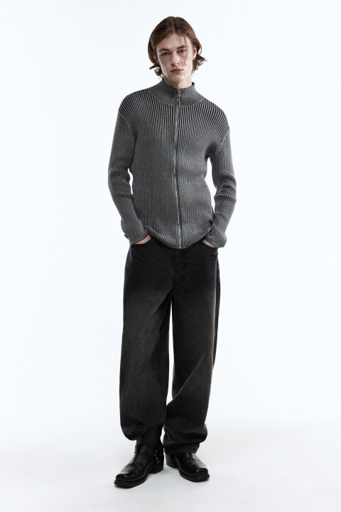 

Джемпер вязаный облегающий на молнии, Серый, Джемпер вязаный облегающий на молнии