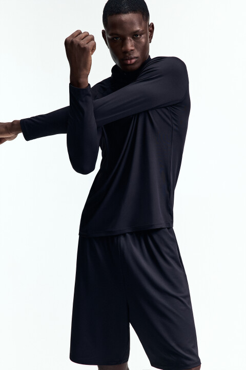 

Лонгслив спортивный с воротником-стойкой на молнии, Черный, Лонгслив спортивный с воротником-стойкой на молнии