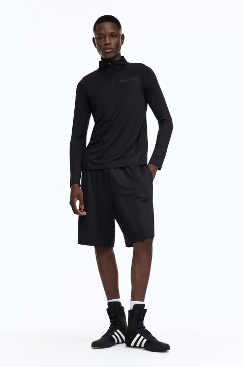 

Лонгслив спортивный с воротником-стойкой на молнии, Черный, Лонгслив спортивный с воротником-стойкой на молнии