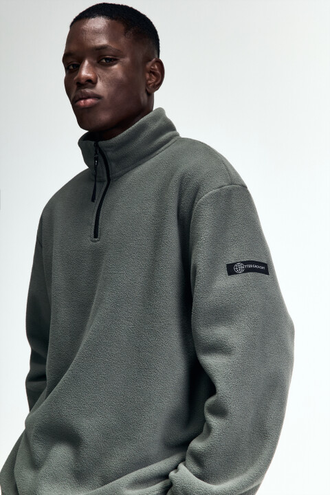 

Толстовка half-zip спортивная из флиса, Зеленый, Толстовка half-zip спортивная из флиса