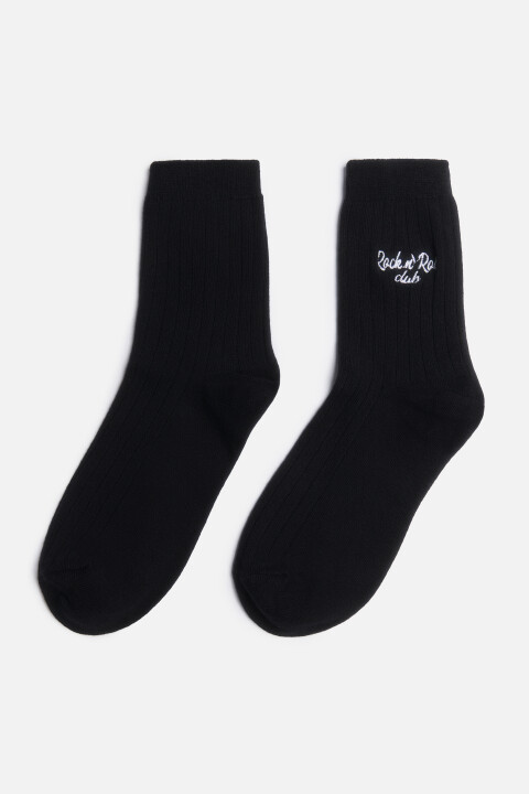 

Носки высокие с вышитой надписью, Черный, Носки высокие с вышитой надписью