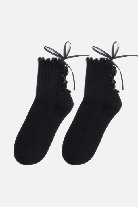 

Носки короткие с оборками и ленточками, Черный, Носки короткие с оборками и ленточками