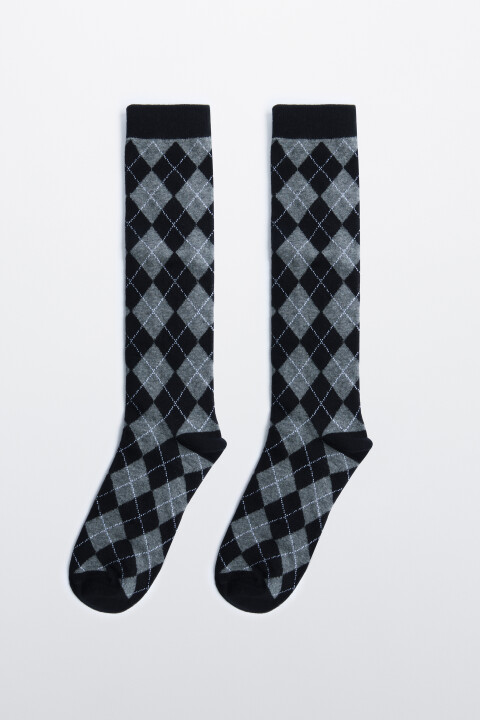 

Гольфы хлопковые с принтом аргайл, Черный, Гольфы хлопковые с принтом аргайл