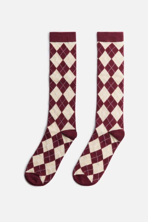 

Гольфы с принтом аргайл, Бордовый, Гольфы с принтом аргайл