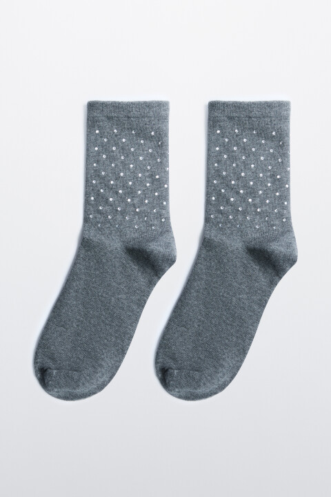 

Носки высокие гладкие со стразами, Серый, Носки высокие гладкие со стразами