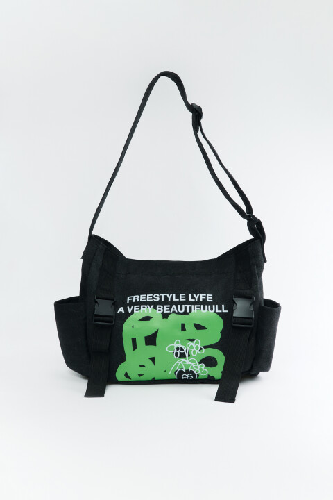 

Сумка на плечо текстильная с принтом, Черный, Сумка на плечо текстильная с принтом