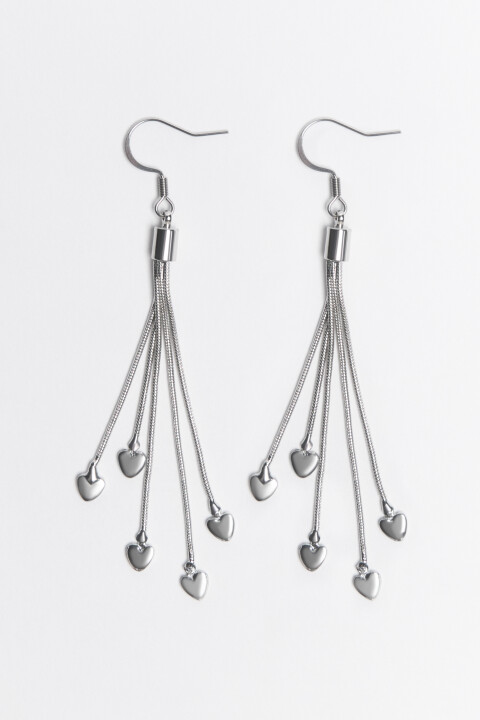 

Серьги с цепочками и подвесками-сердечками, Серый, Серьги с цепочками и подвесками-сердечками