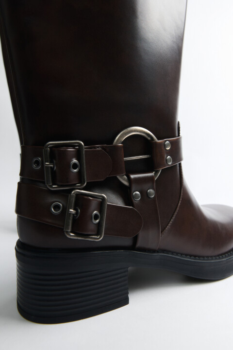 

Сапоги с пряжками в байкерском стиле, Коричневый, Сапоги с пряжками в байкерском стиле