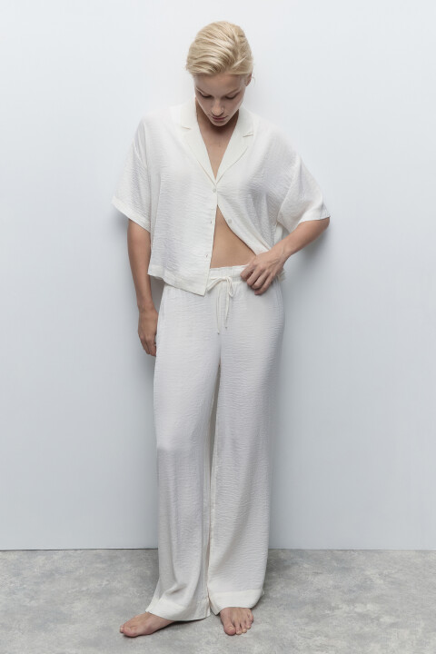 

Брюки домашние из жатого сатина, Ванильный, Брюки домашние из жатого сатина