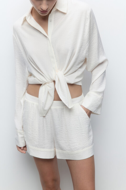 

Шорты домашние из жатого сатина, Ванильный, Шорты домашние из жатого сатина