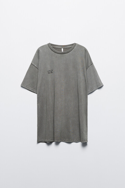 

Футболка oversize с вареным эффектом и принтом, Серый, Футболка oversize с вареным эффектом и принтом