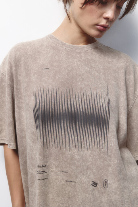 

Футболка хлопковая с вареным эффектом и принтом, Белый, Футболка хлопковая с вареным эффектом и принтом