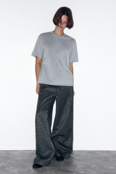 

Футболка oversize трикотажная с люрексом, Серый, Футболка oversize трикотажная с люрексом