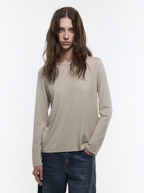 

Лонгслив трикотажный базовый из модала, Бежевый, Лонгслив трикотажный базовый из модала