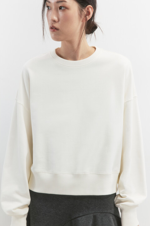 

Свитшот oversize укороченный из футера, Молочный, Свитшот oversize укороченный из футера