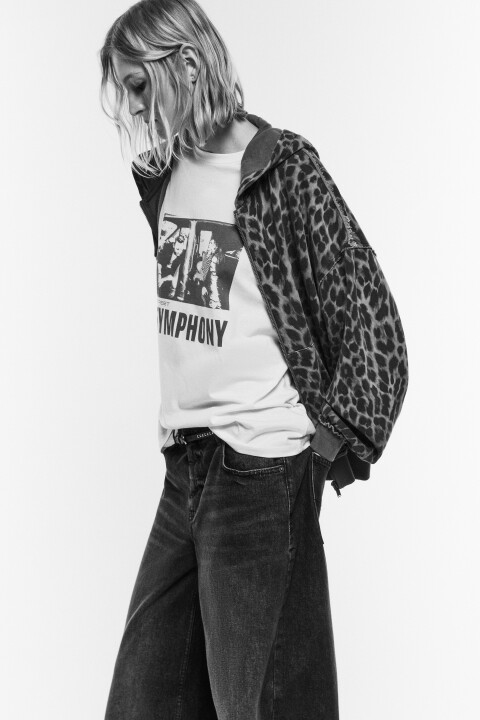 

Худи-зипка из футера с леопардовым принтом, Серый, Худи-зипка из футера с леопардовым принтом