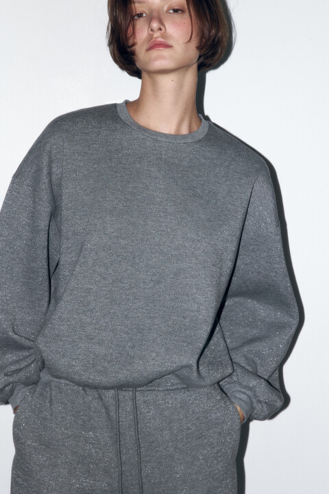 

Свитшот oversize трикотажный с люрексом, Серый, Свитшот oversize трикотажный с люрексом