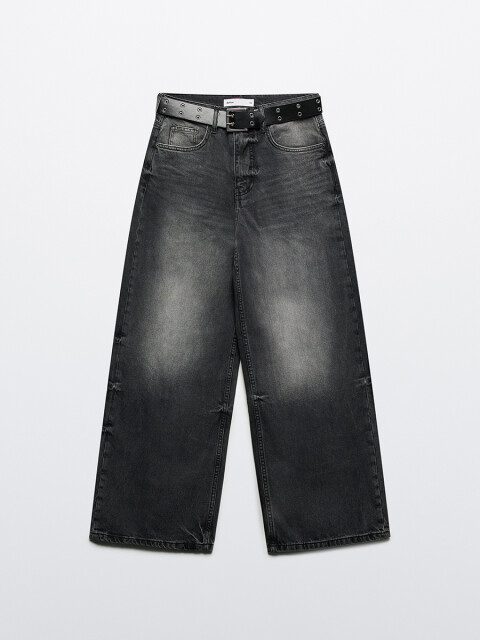 

Джинсы baggy fit со средней посадкой и ремнем, Серый, Джинсы baggy fit со средней посадкой и ремнем