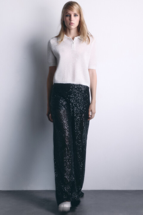 

Брюки широкие блестящие с пайетками, Черный, Брюки широкие блестящие с пайетками