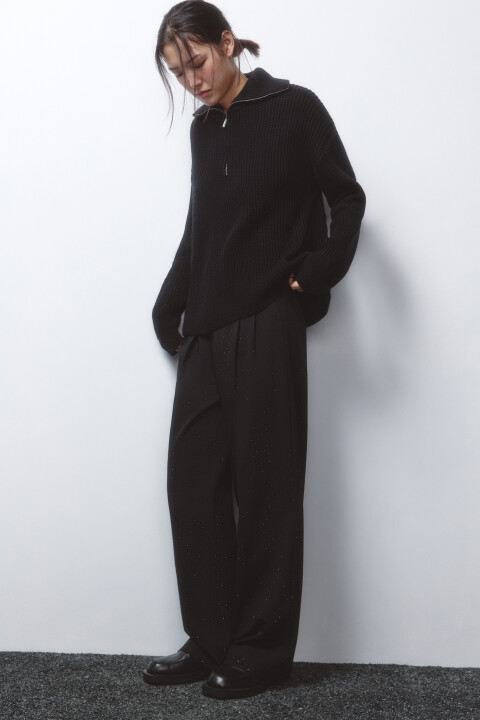 

Брюки широкие костюмные со стразами, Черный, Брюки широкие костюмные со стразами