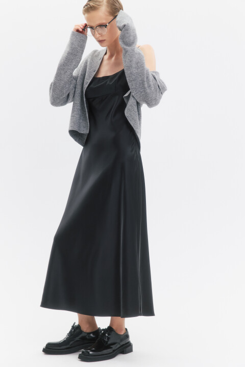 

Платье-комбинация миди атласное на бретельках, Черный, Платье-комбинация миди атласное на бретельках