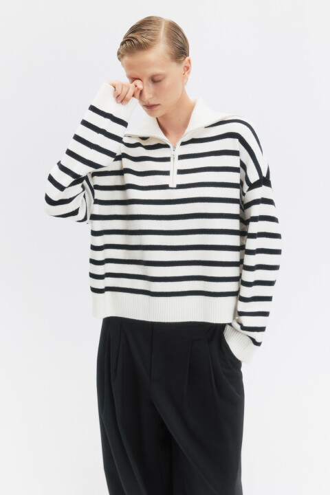 

Джемпер вязаный с воротником на молнии, Белый, Джемпер вязаный с воротником на молнии