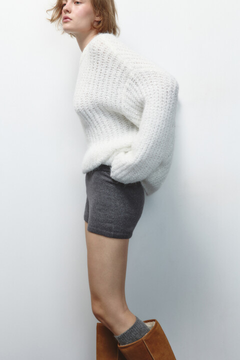 

Джемпер крупной вязки с пайетками, Молочный, Джемпер крупной вязки с пайетками