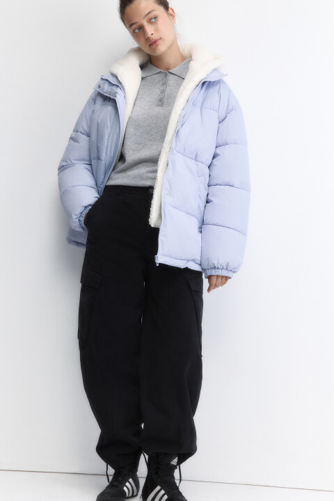 

Куртка oversize стеганая с флисовым капюшоном, Голубой, Куртка oversize стеганая с флисовым капюшоном