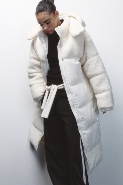 

Куртка стеганая с кокеткой из искусственного меха, Молочный, Куртка стеганая с кокеткой из искусственного меха