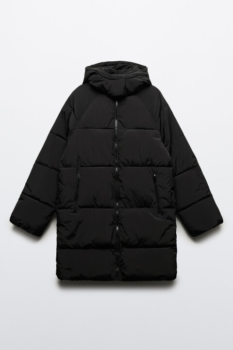 

Куртка стеганая удлиненная с капюшоном, Черный, Куртка стеганая удлиненная с капюшоном