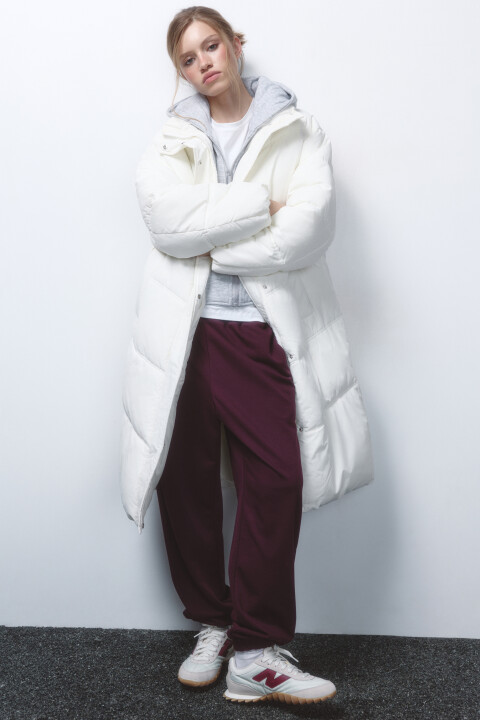 

Куртка длинная стеганая с трикотажным капюшоном, Молочный, Куртка длинная стеганая с трикотажным капюшоном