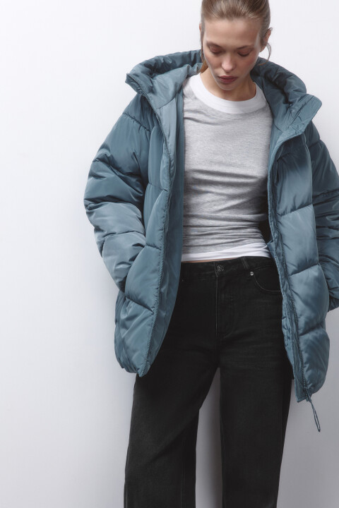 

Куртка стеганая с широким воротником и капюшоном, Зеленый, Куртка стеганая с широким воротником и капюшоном