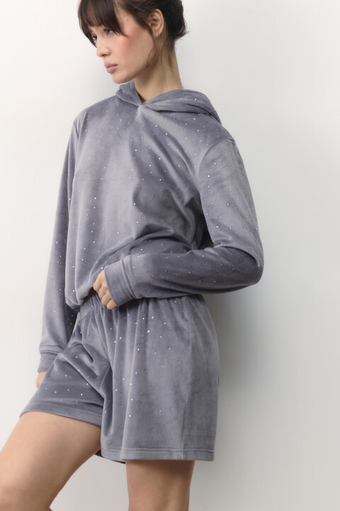 

Шорты домашние плюшевые со стразами, Серый, Шорты домашние плюшевые со стразами