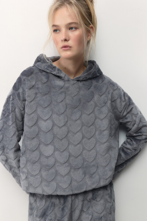 

Толстовка домашняя плюшевая с сердечками, Серый, Толстовка домашняя плюшевая с сердечками