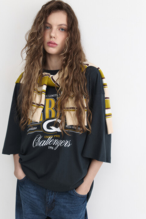 футболка женская befree Футболка oversize удлиненная с принтом