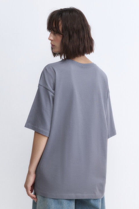 

Футболка oversize хлопковая с принтом, Серый, Футболка oversize хлопковая с принтом