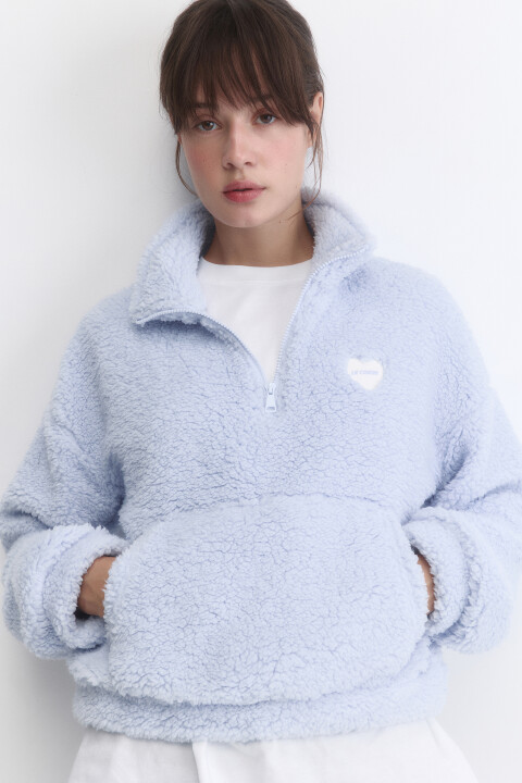 

Толстовка флисовая укороченная с сердечком на груди, Голубой, Толстовка флисовая укороченная с сердечком на груди