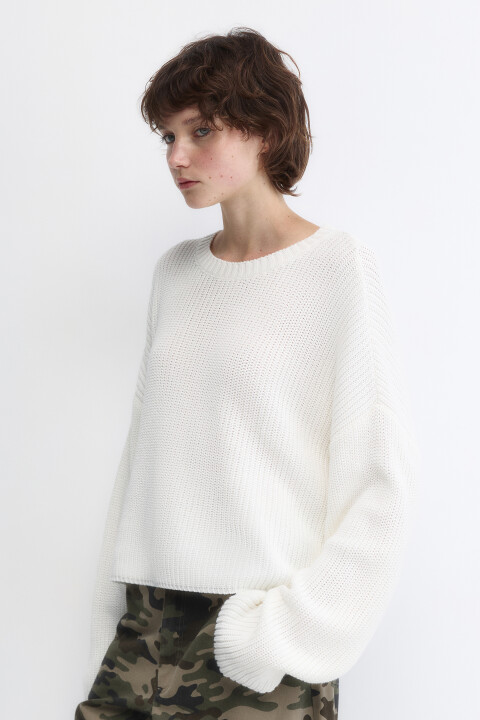 

Джемпер oversize вязаный из хлопковой пряжи, Молочный, Джемпер oversize вязаный из хлопковой пряжи