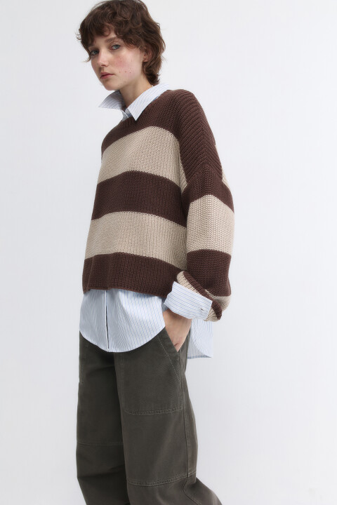 

Джемпер oversize вязаный из хлопковой пряжи, Бежевый, Джемпер oversize вязаный из хлопковой пряжи