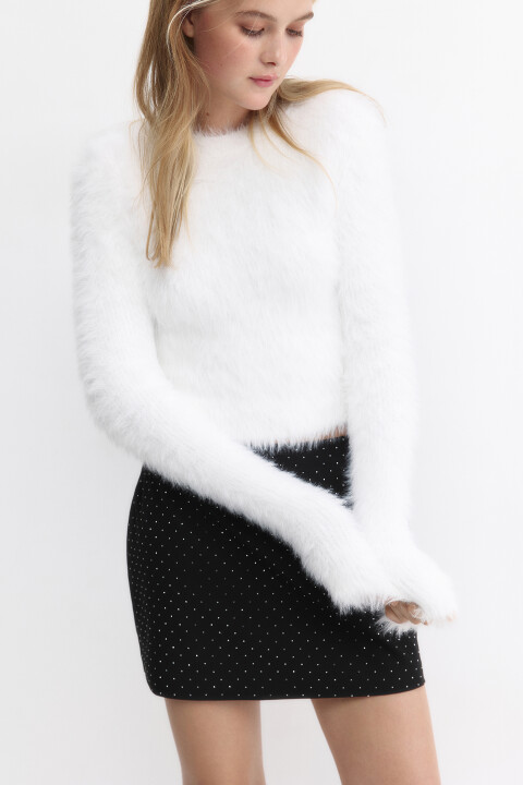 

Джемпер укороченный из пушистой пряжи, Молочный, Джемпер укороченный из пушистой пряжи