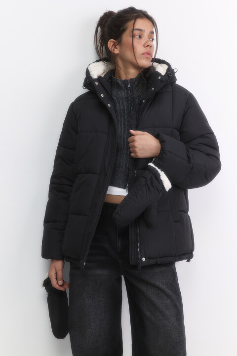 

Куртка стеганая с капюшоном и рукавицами, Черный, Куртка стеганая с капюшоном и рукавицами